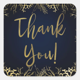 金ゴールド&ダークネイビーブルーエレガントコーラル結婚ズ スクエアシール