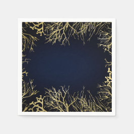 金ゴールド&ダークネイビーブルーエレガントコーラル結婚ズ スタンダードカクテルナプキン