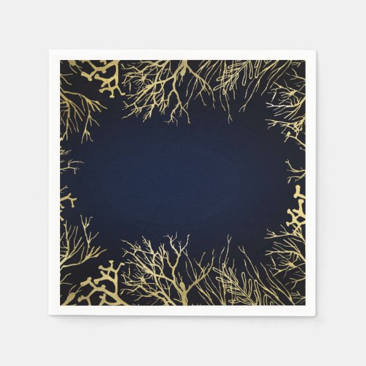 金ゴールド&ダークネイビーブルーエレガントコーラル結婚ズ スタンダードカクテルナプキン (正面)