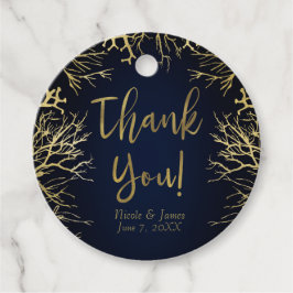 金ゴールド&ダークネイビーブルーエレガントコーラル結婚ズ フェイバータグ