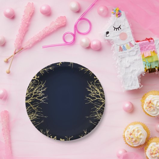 金ゴールド&ダークネイビーブルーエレガントコーラル結婚ズ ペーパープレート (パーティー)