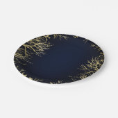 金ゴールド&ダークネイビーブルーエレガントコーラル結婚ズ ペーパープレート (アングル)