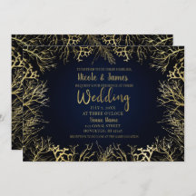 金ゴールド&ダークネイビーブルーエレガントコーラル結婚ズ