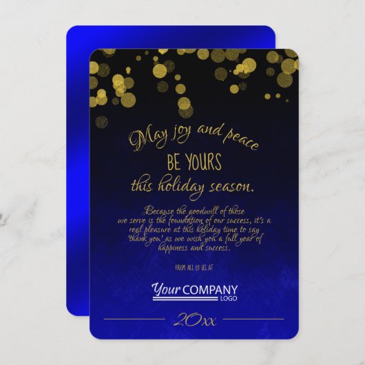 金ゴールド、ダークブルー会社ホリデーカード 招待状 (正面/裏面)