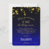 金ゴールド、ダークブルー会社ホリデーカード 招待状 (正面)