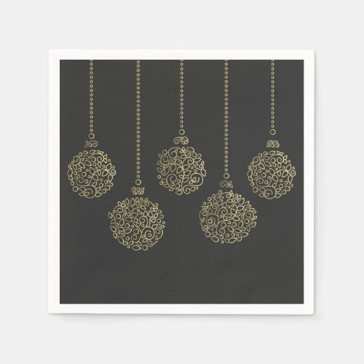 金ゴールド&チャームオーナメントエレガントホリデーパーティー スタンダードカクテルナプキン (正面)