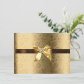 金ゴールド&チョコレートブラウン金ゴールドの弓と輝き 招待状 (スタンド正面)