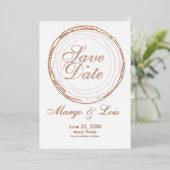 金ゴールド・ツリー・ログの保存日付の保存 箔招待状 (立ち正面)