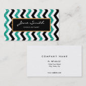 金ゴールド、ティール(緑がかった色)のシェブロングリッター、黒く及び白いパターン 名刺 (正面/裏面)