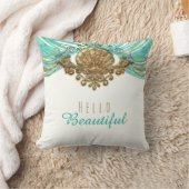 金ゴールド&ティール(緑がかった色)シーシェルグラムビーチエレガントカスタム クッション (ブランケット)