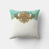 金ゴールド&ティール(緑がかった色)シーシェルグラムビーチエレガントカスタム クッション (裏面)