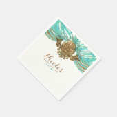 金ゴールド&ティール（緑がかった色）シーシェルグラムビーチエレガントパーティー スタンダードカクテルナプキン (角)