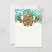 金ゴールド&ティール（緑がかった色）シーシェルグラムビーチテーブル番号カード 招待状 (裏面)