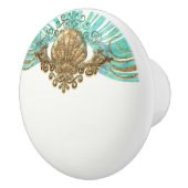 金ゴールド&ティール（緑がかった色）シーシェルグラムビーチデコエレガントール セラミックノブ (右)