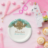 金ゴールド&ティール（緑がかった色）シーシェルグラムビーチパーティー エレガント ペーパープレート (パーティー)