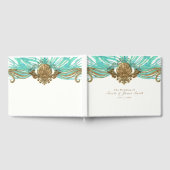 金ゴールド&ティール（緑がかった色）シーシェルグラムビーチ結婚式 エレガント ゲストブック (全面)