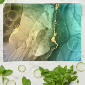 金ゴールド、ティール(緑がかった色)、ダークグレー液体インク キッチンタオル (折り畳み)