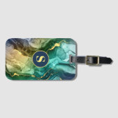 金ゴールド、ティール(緑がかった色)、ダークグレー液体インク、DIYモノグラム ラゲッジタグ (正面横)