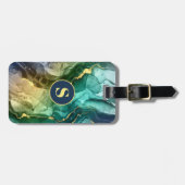 金ゴールド、ティール（緑がかった色）、ダークグレー液体インク、DIYモノグラムLu ラゲッジタグ (正面横)