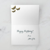 金ゴールド&ティール（緑がかった色）バタフライ誕生日グリーティングカード サンキューカード (内部)