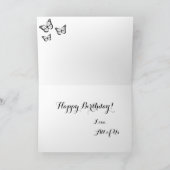 金ゴールド&ティール（緑がかった色）バタフライ誕生日グリーティングカード サンキューカード (内部)