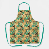 金ゴールド、ティール(緑がかった色)ヒョウ、レディ、熱帯パタ葉ーン エプロン (正面)