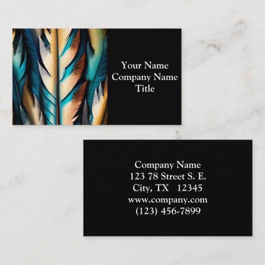 金ゴールド&ティール(緑がかった色)フェザーアート 名刺 (正面/裏面)