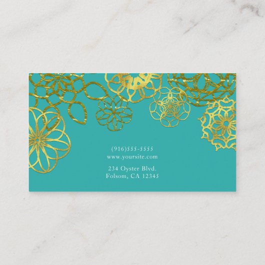 金ゴールド&ティール(緑がかった色)フローラマンダラス 名刺 (裏面)