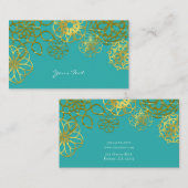 金ゴールド&ティール(緑がかった色)フローラマンダラス 名刺 (正面/裏面)