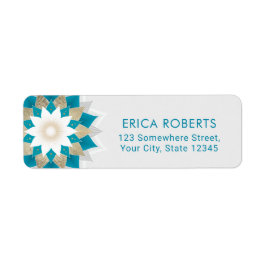 金ゴールド&ティール（緑がかった色）ロータスフラワーマンダラエレガント ラベル