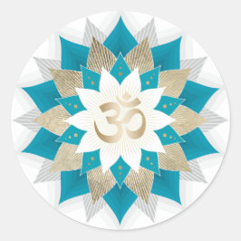 金ゴールド&ティール（緑がかった色）ロータスフローラナマステヨガオムサイン ラウンドシール