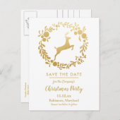 金ゴールド·トナカイ·クリスマス|リースホリデーパーティ 案内ポストカード (正面/裏面)