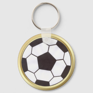 金ゴールド・トリム・キーチェーン付きサッカーボール キーホルダー