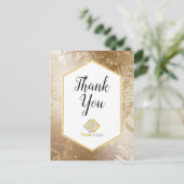 金ゴールド・トロピカル・サンキュー・ロゴ・ビジネス ポストカード (スタンド正面)