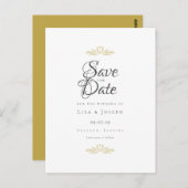 金ゴールド・ドライブとハートエレガント・スクリプト日付の保存 ポストカード (正面/裏面)