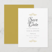 金ゴールド・ドライブとハートエレガント・スクリプト日付の保存 案内ポストカード (正面/裏面)