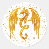 金ゴールド・ドラゴン・イン・ザ・スターズ・スティッカー ラウンドシール (正面)