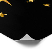 金ゴールド・ドラゴン・イン・ザ・スターズ・ポスターの黒背景 ポスター (角)