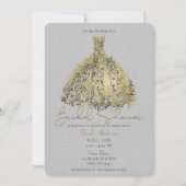 金ゴールド&ナチュラルグレーボタニカルドレスブライダルシャワー 招待状 (正面)