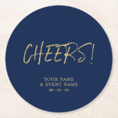 金ゴールド&ネイビシンプルー応援大人の誕生日パーティー ラウンドペーパーコースター (正面)