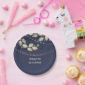 金ゴールド・ネイビーインスパイアル結婚自然 ペーパープレート (パーティー)