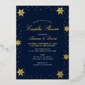 金ゴールド&ネイビーウィンタースノーカップルウェディングシャワー 箔招待状 (正面)