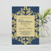金ゴールド&ネイビーグリッターエレガントクリスマスホリデーパーティー 招待状 (スタンド正面)