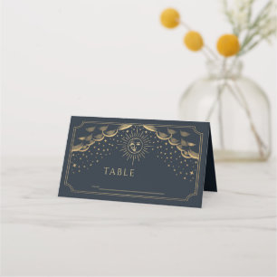 金ゴールド&ネイビーサン&ムーンタロットカード結婚ズ プレイスカード