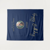 金ゴールド&ネイビーハッピーバースデーフォトパーティー背景 タペストリー (正面(横))