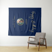 金ゴールド&ネイビーハッピーバースデーフォトパーティー背景 タペストリー (インサイチュ(横))