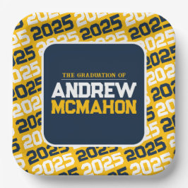 金ゴールド・ネイビーパーソナライズされたル卒業 ペーパープレート