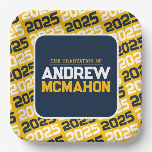 金ゴールド・ネイビーパーソナライズされたル卒業 ペーパープレート (正面)