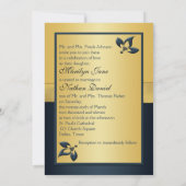 金ゴールド、ネイビーフローラモノグラム結婚式招待状 招待状 (裏面)