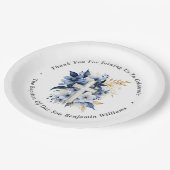金ゴールド&ネイビーブルーウォーターカラーバプテスマありがとう ペーパープレート (アングル)